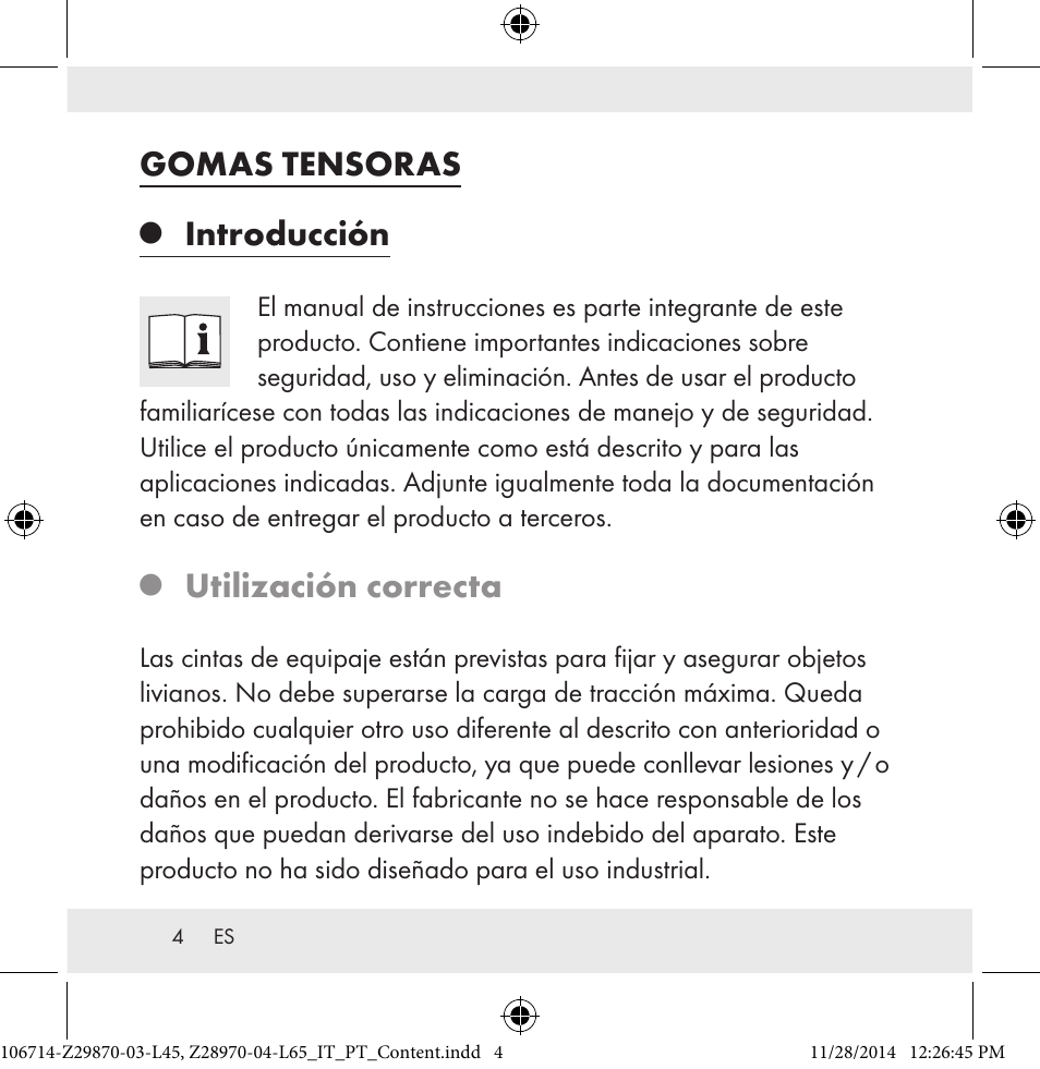 Gomas tensoras, Introducción, Utilización correcta | Powerfix Z28970-03-L45 / Z28970-04-L65 User Manual | Page 4 / 38