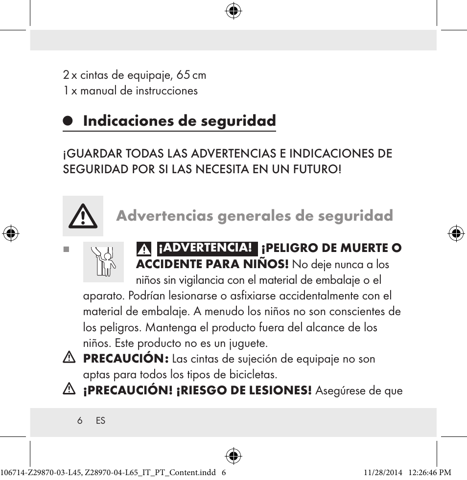 Indicaciones de seguridad, Advertencias generales de seguridad | Powerfix Z28970-03-L45 / Z28970-04-L65 User Manual | Page 6 / 38