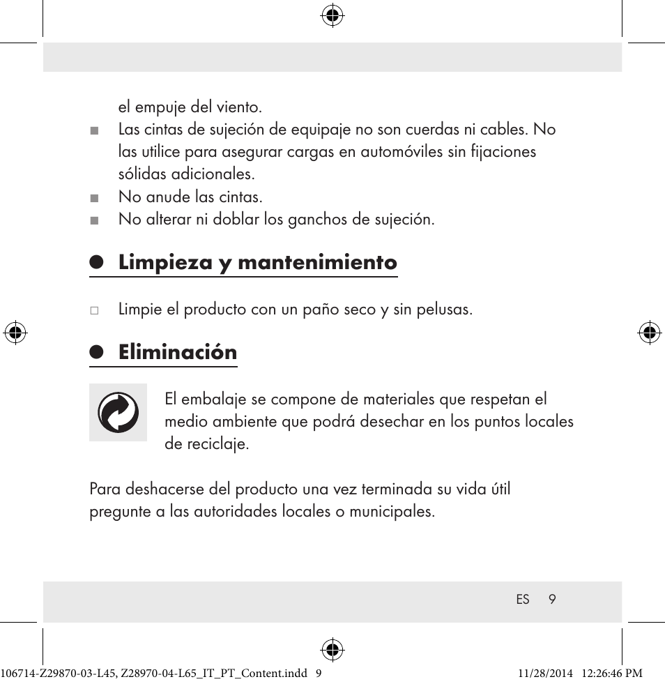 Limpieza y mantenimiento, Eliminación | Powerfix Z28970-03-L45 / Z28970-04-L65 User Manual | Page 9 / 38