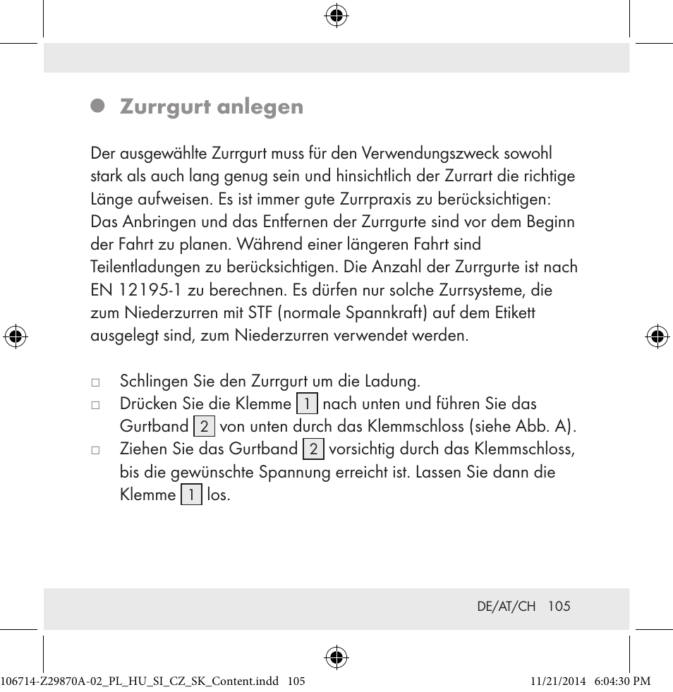 Zurrgurt anlegen | Powerfix Z28970A-02 User Manual | Page 105 / 107