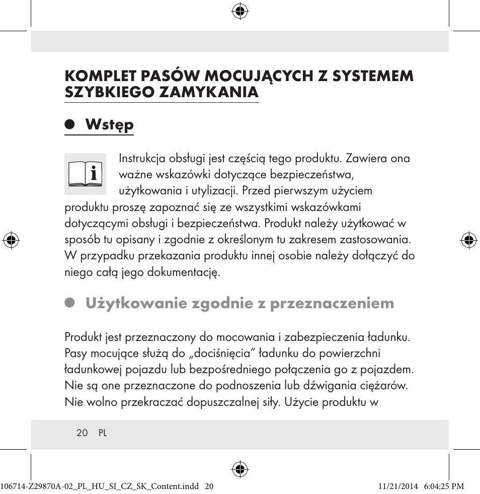 Wstęp, Użytkowanie zgodnie z przeznaczeniem | Powerfix Z28970A-02 User Manual | Page 20 / 107