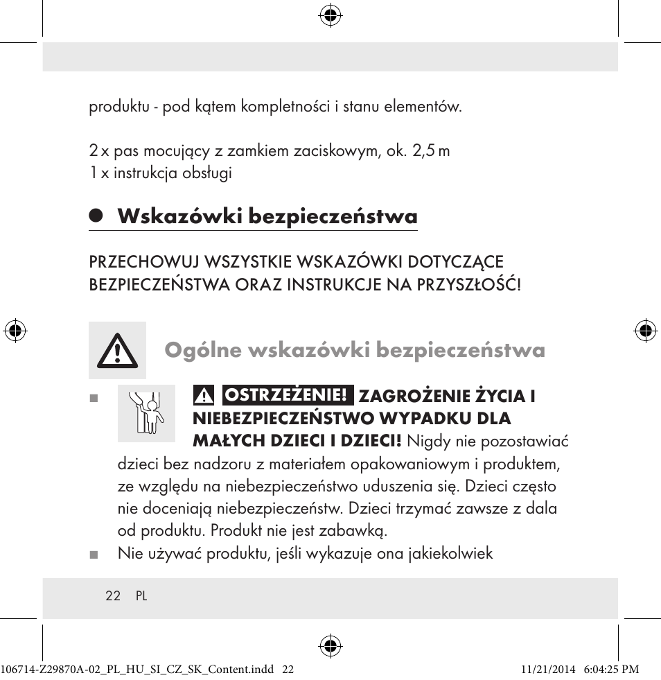 Wskazówki bezpieczeństwa, Ogólne wskazówki bezpieczeństwa | Powerfix Z28970A-02 User Manual | Page 22 / 107