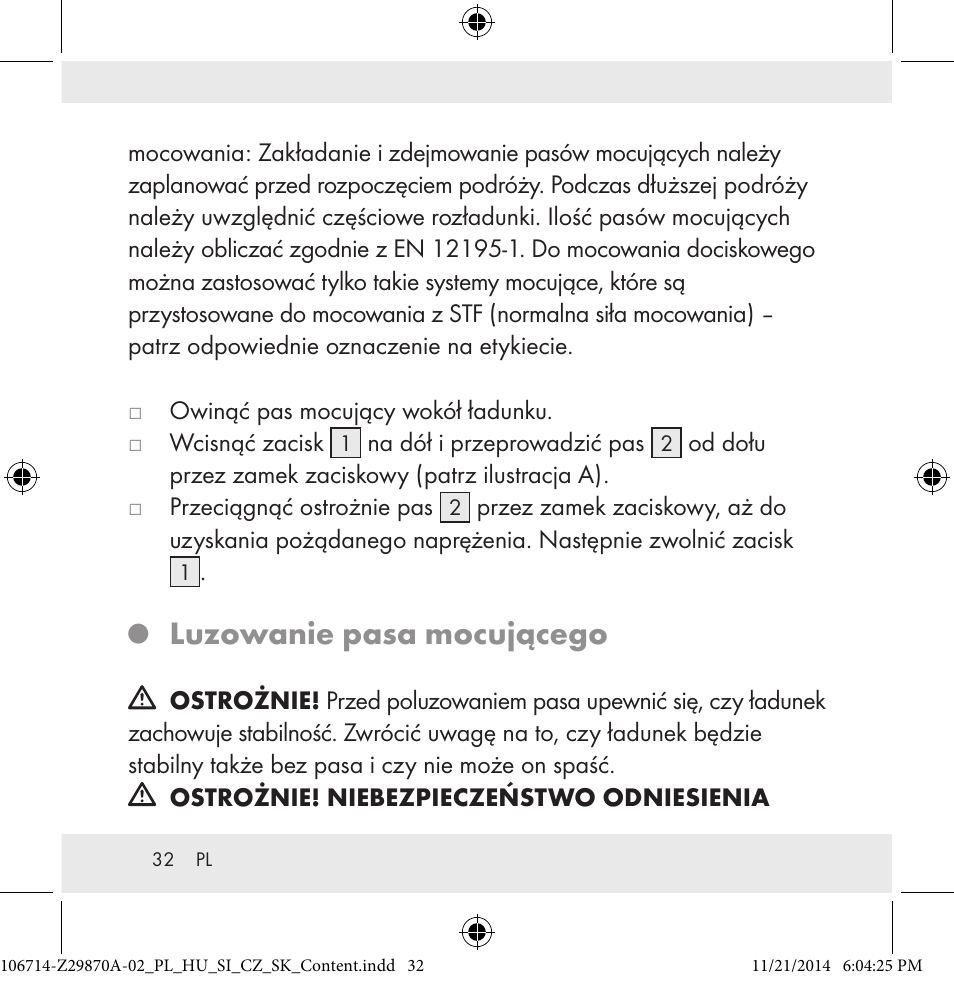 Luzowanie pasa mocującego | Powerfix Z28970A-02 User Manual | Page 32 / 107