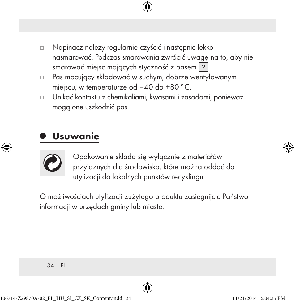 Usuwanie | Powerfix Z28970A-02 User Manual | Page 34 / 107