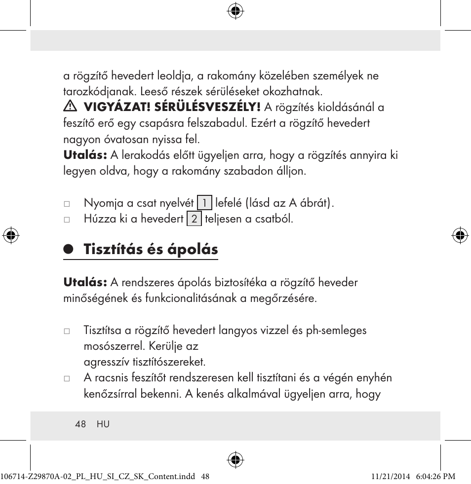 Tisztítás és ápolás | Powerfix Z28970A-02 User Manual | Page 48 / 107