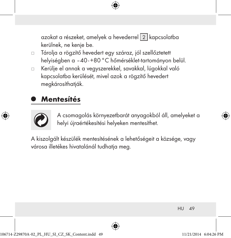 Mentesítés | Powerfix Z28970A-02 User Manual | Page 49 / 107