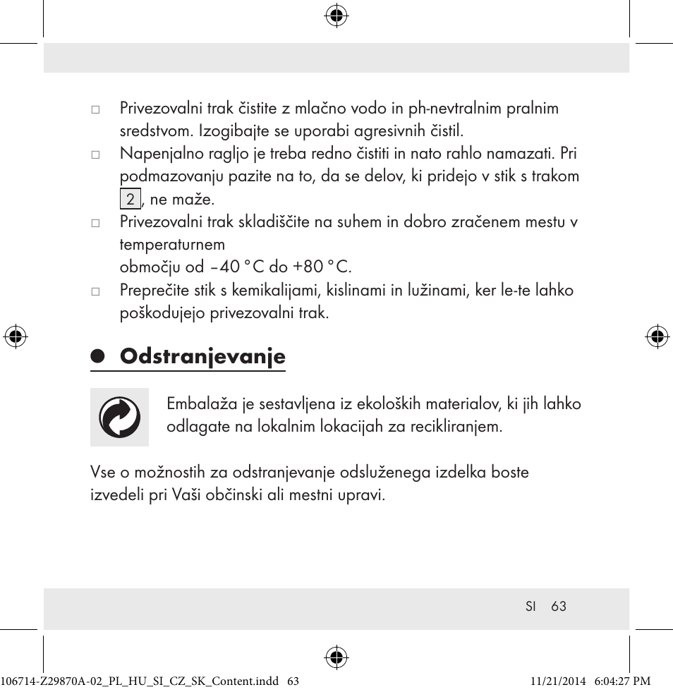 Odstranjevanje | Powerfix Z28970A-02 User Manual | Page 63 / 107