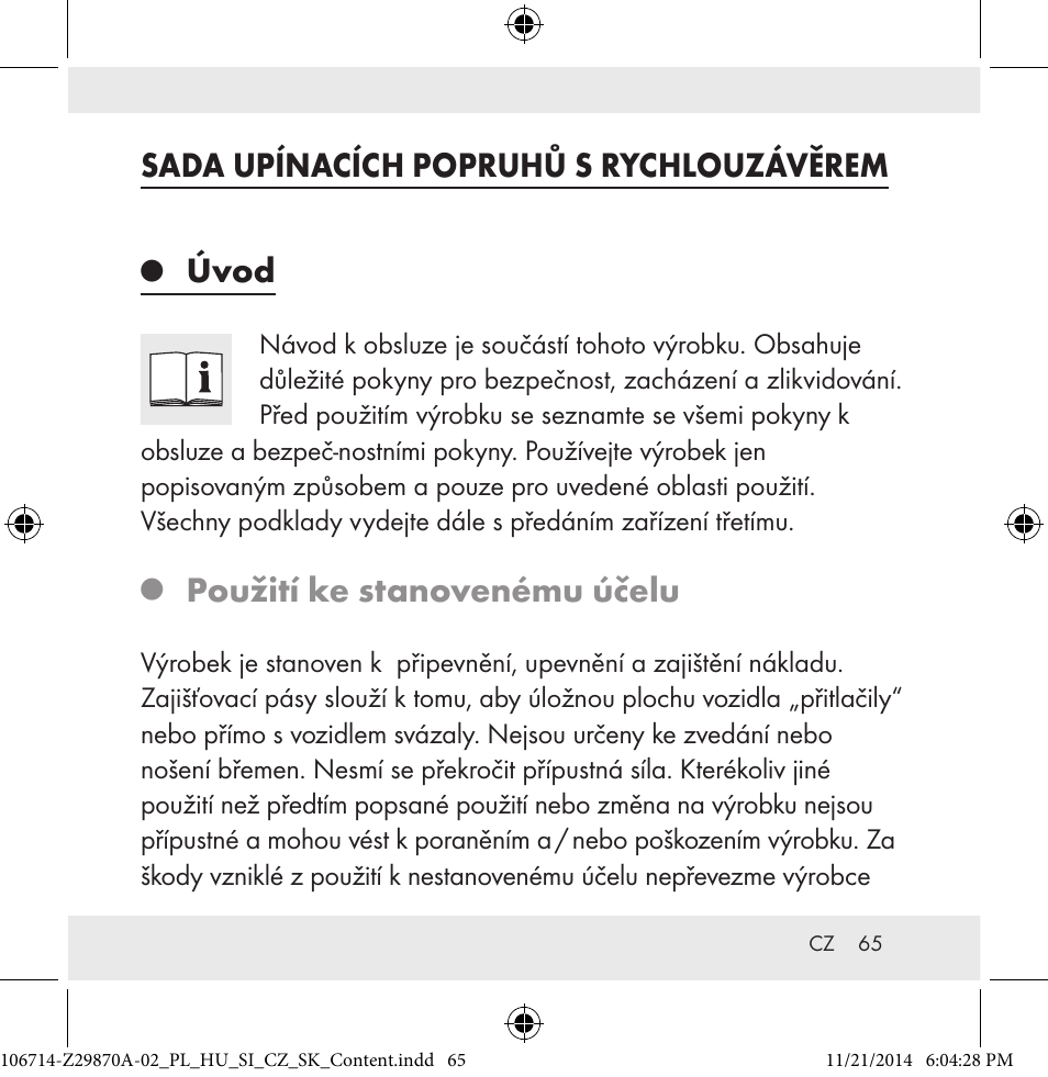 Sada upínacích popruhů s rychlouzávěrem, Úvod, Použití ke stanovenému účelu | Powerfix Z28970A-02 User Manual | Page 65 / 107