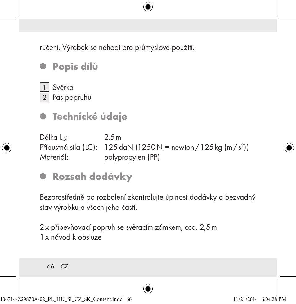 Popis dílů, Technické údaje, Rozsah dodávky | Powerfix Z28970A-02 User Manual | Page 66 / 107