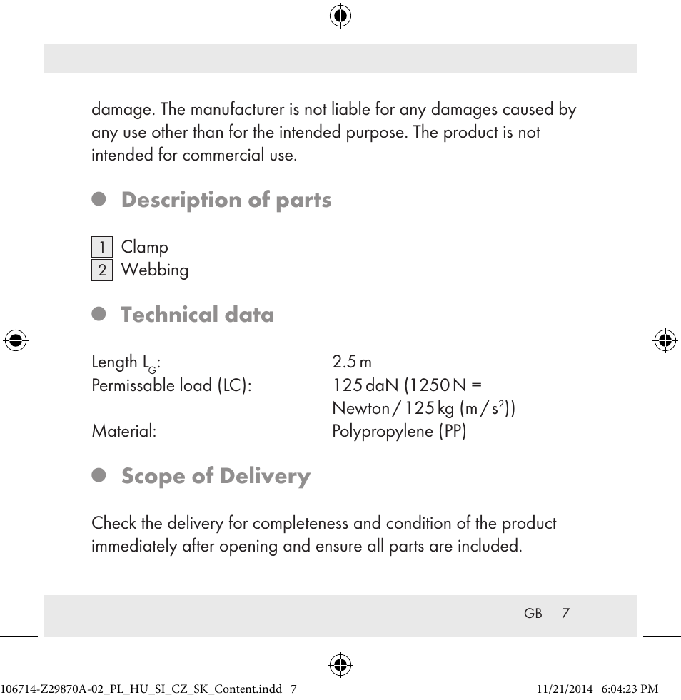 Description of parts, Technical data, Scope of delivery | Powerfix Z28970A-02 User Manual | Page 7 / 107