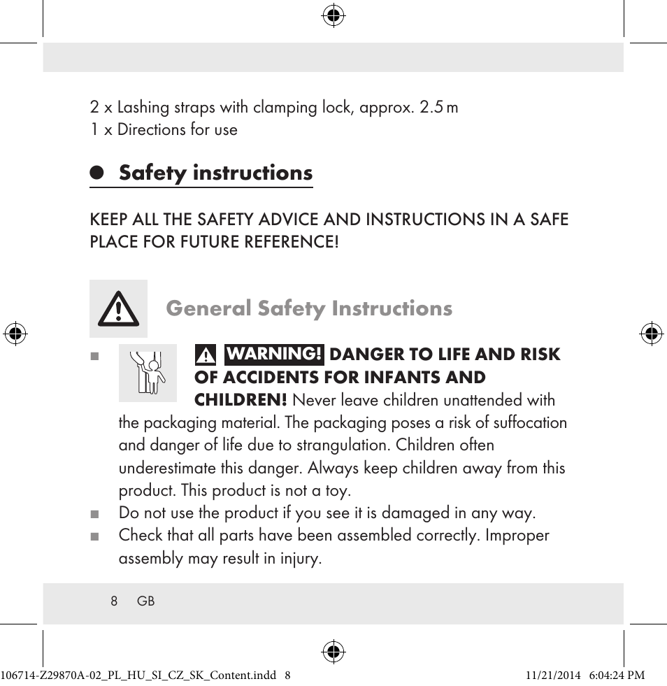 Safety instructions, General safety instructions | Powerfix Z28970A-02 User Manual | Page 8 / 107
