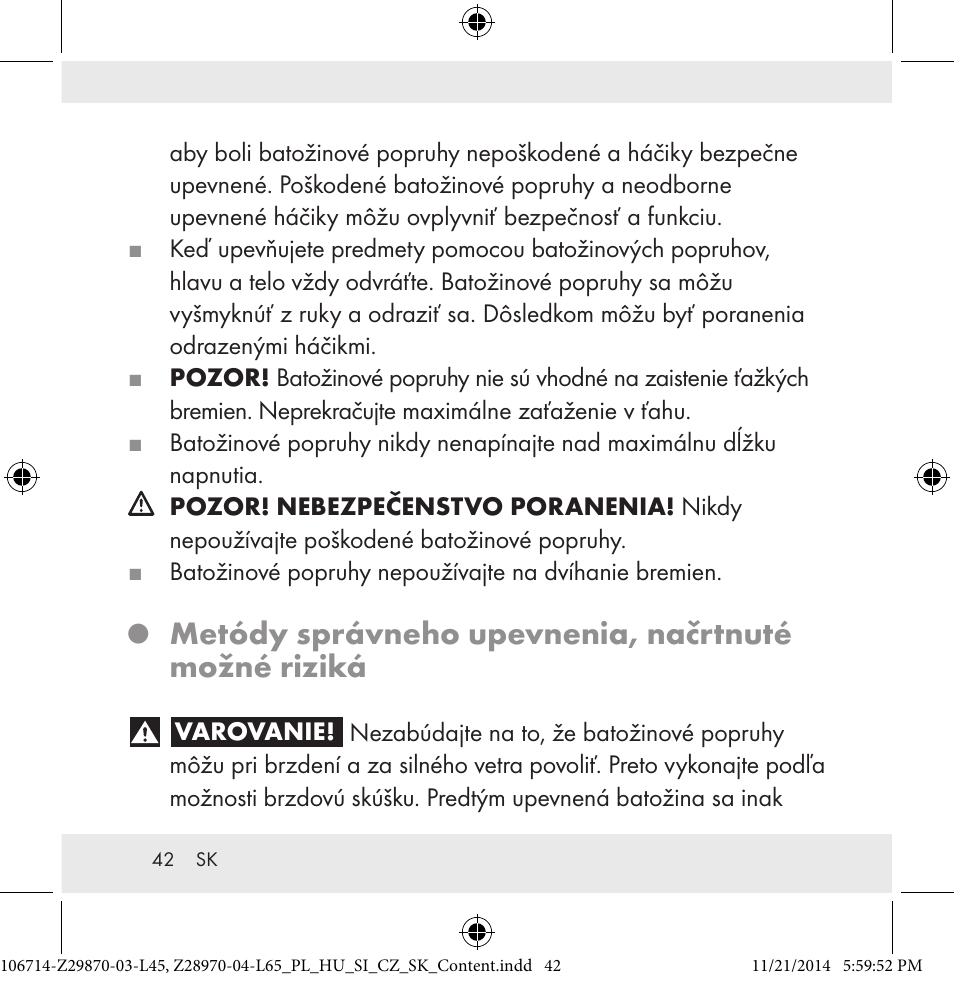 Metódy správneho upevnenia, načrtnuté možné riziká | Powerfix Z28970-03-L45 / Z28970-04-L65 User Manual | Page 42 / 52