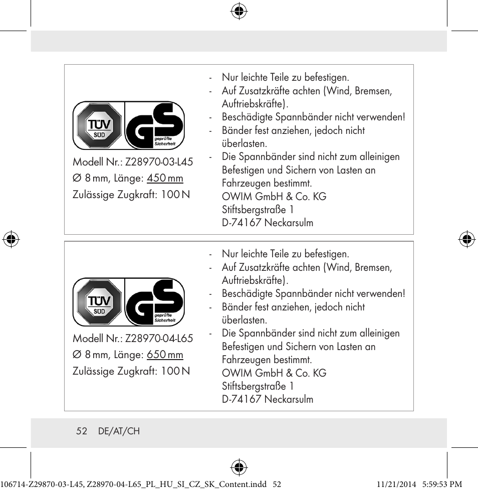 Powerfix Z28970-03-L45 / Z28970-04-L65 User Manual | Page 52 / 52