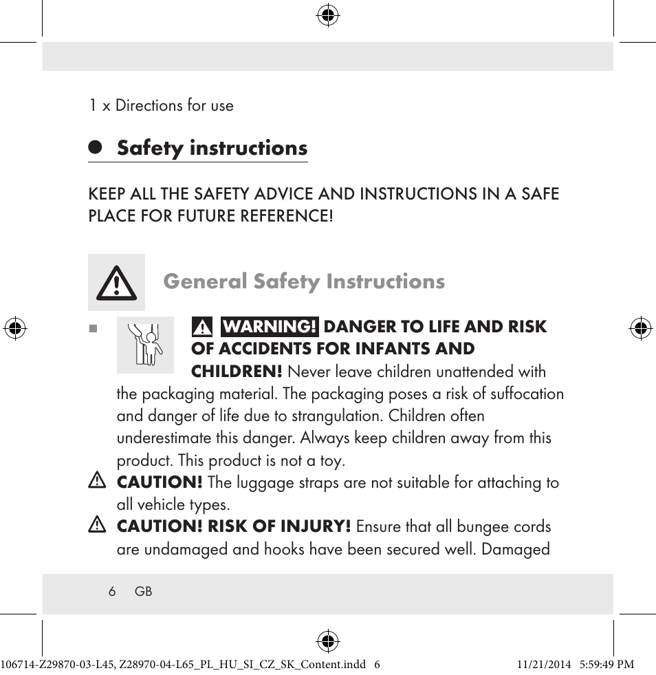Safety instructions, General safety instructions | Powerfix Z28970-03-L45 / Z28970-04-L65 User Manual | Page 6 / 52
