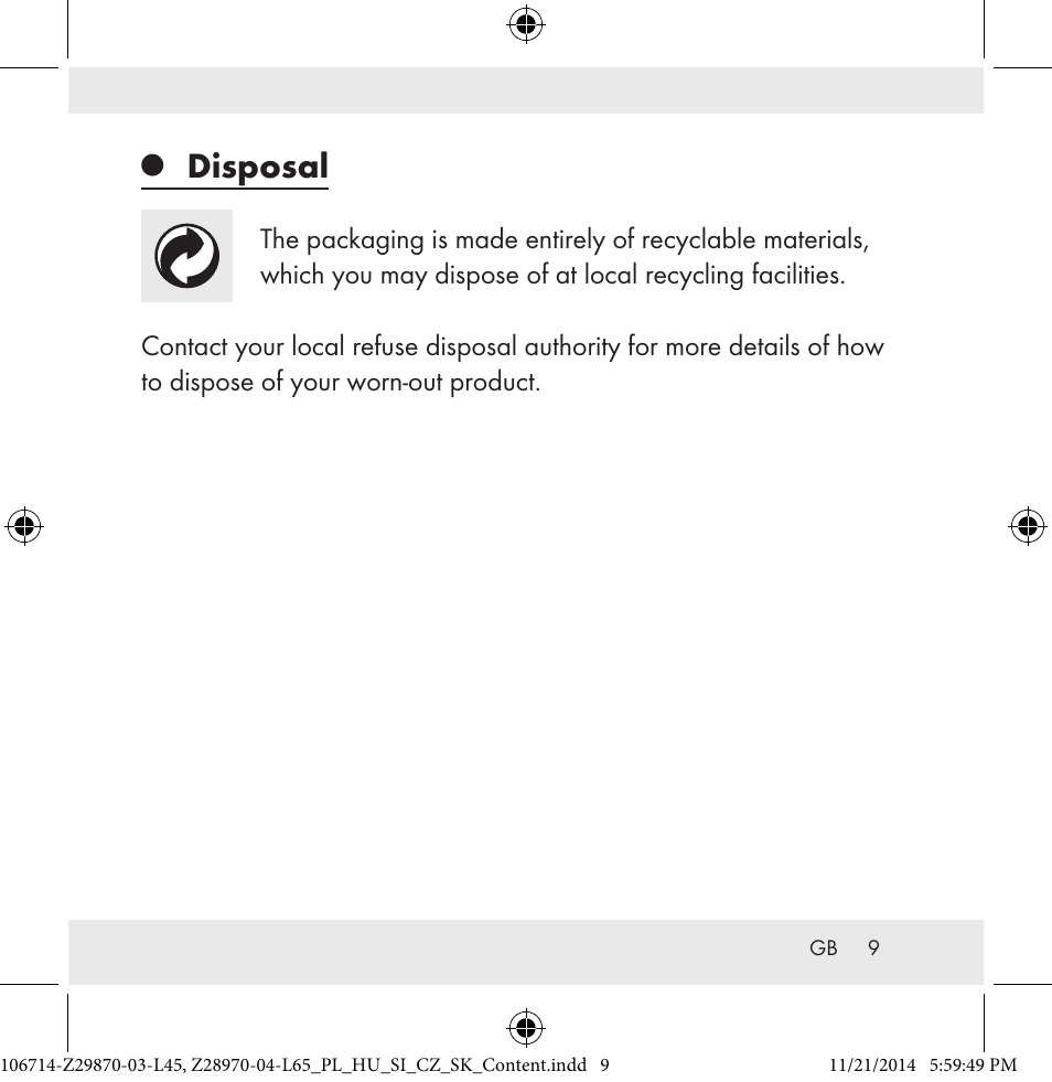 Disposal | Powerfix Z28970-03-L45 / Z28970-04-L65 User Manual | Page 9 / 52
