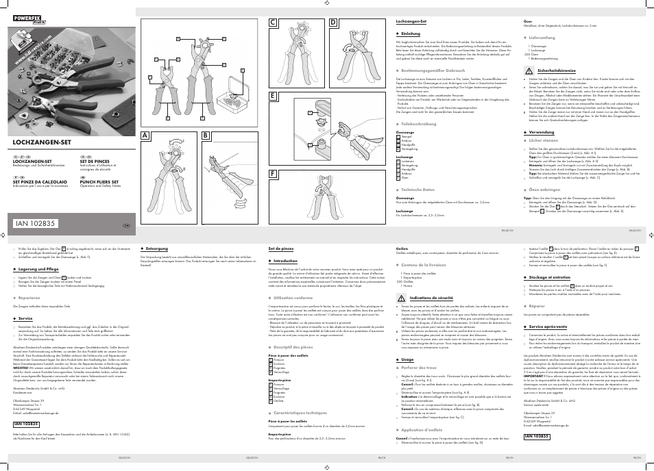 Powerfix Punch Pliers Set User Manual | 2 pages