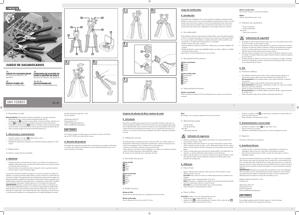 Powerfix Punch Pliers Set User Manual | 2 pages