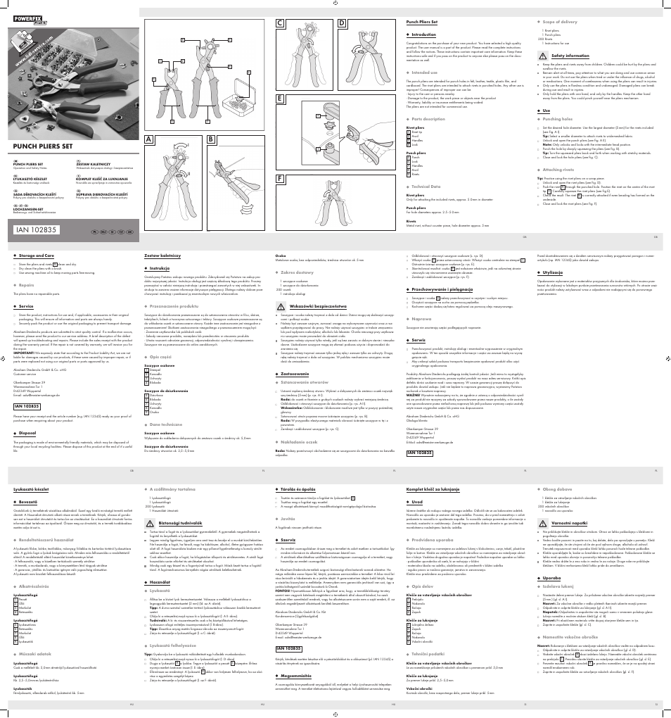 Powerfix Punch Pliers Set User Manual | 2 pages