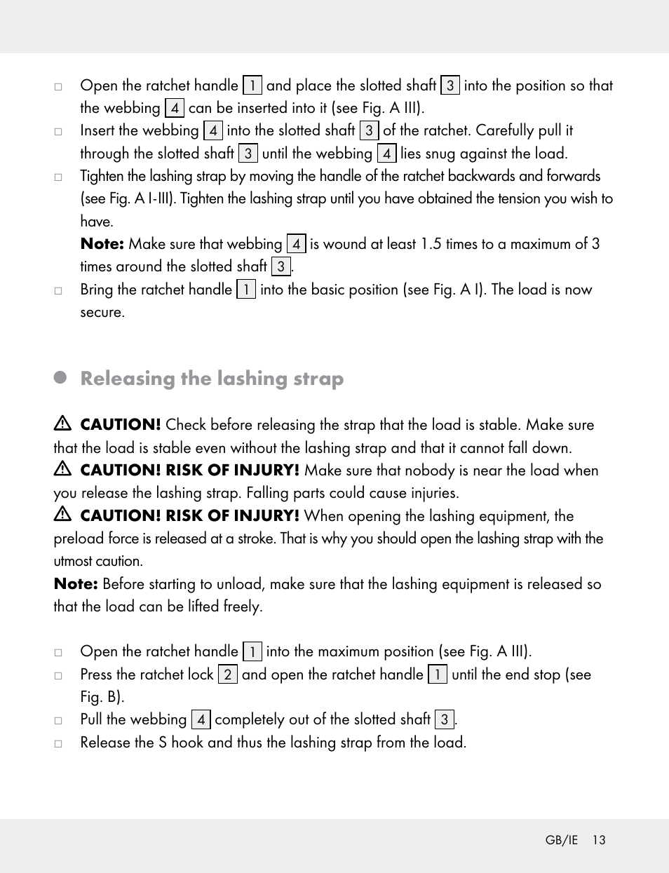 Releasing the lashing strap | Powerfix 103749-14-01A User Manual | Page 13 / 78