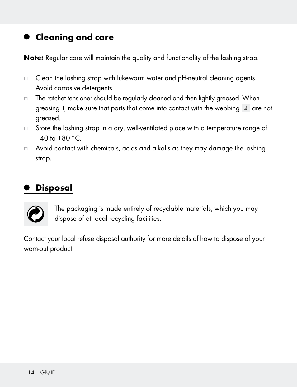 Cleaning and care, Disposal | Powerfix 103749-14-01A User Manual | Page 14 / 78