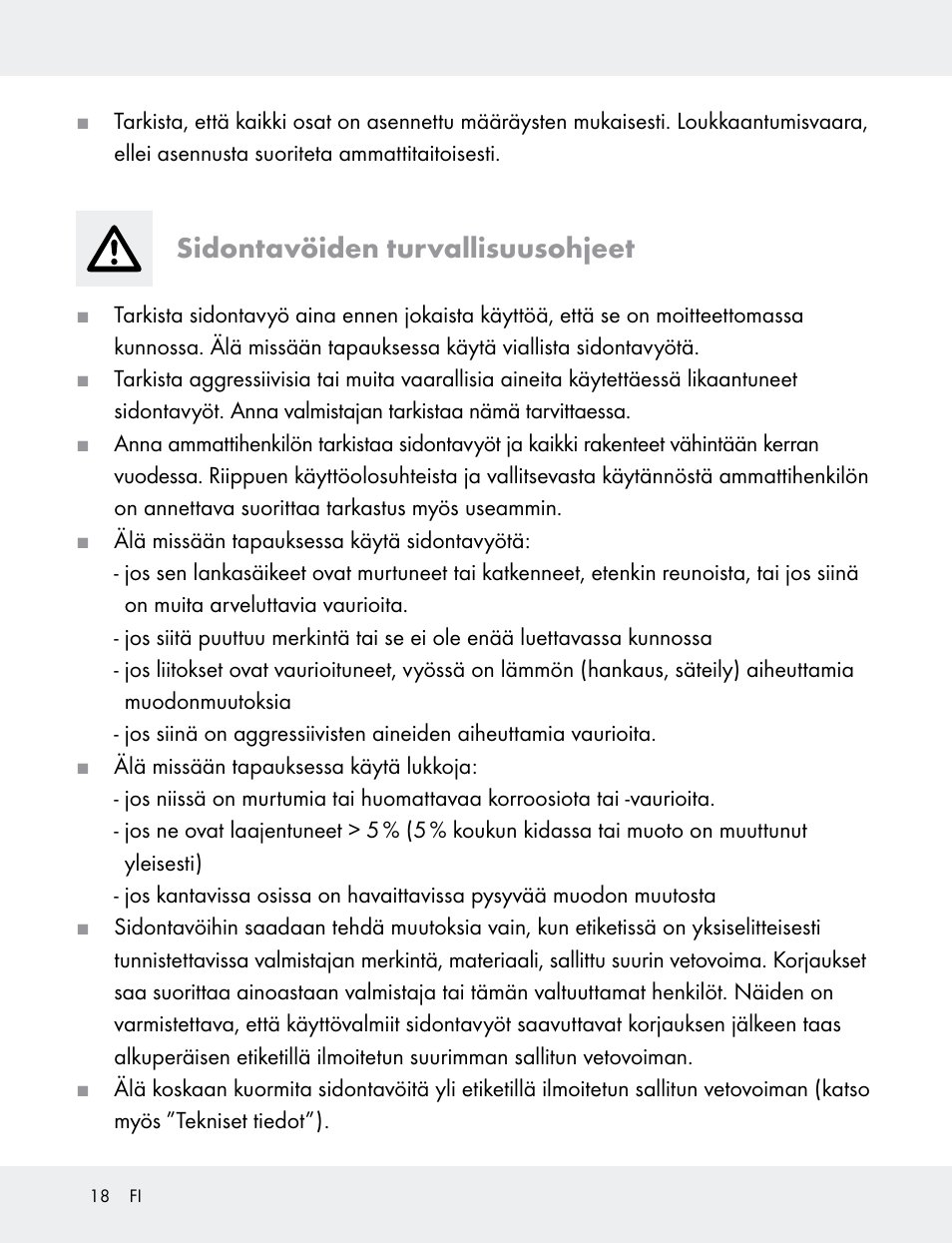 Sidontavöiden turvallisuusohjeet | Powerfix 103749-14-01A User Manual | Page 18 / 78