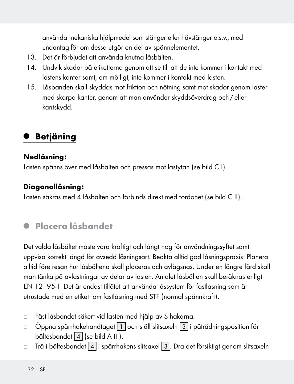 Betjäning, Placera låsbandet | Powerfix 103749-14-01A User Manual | Page 32 / 78