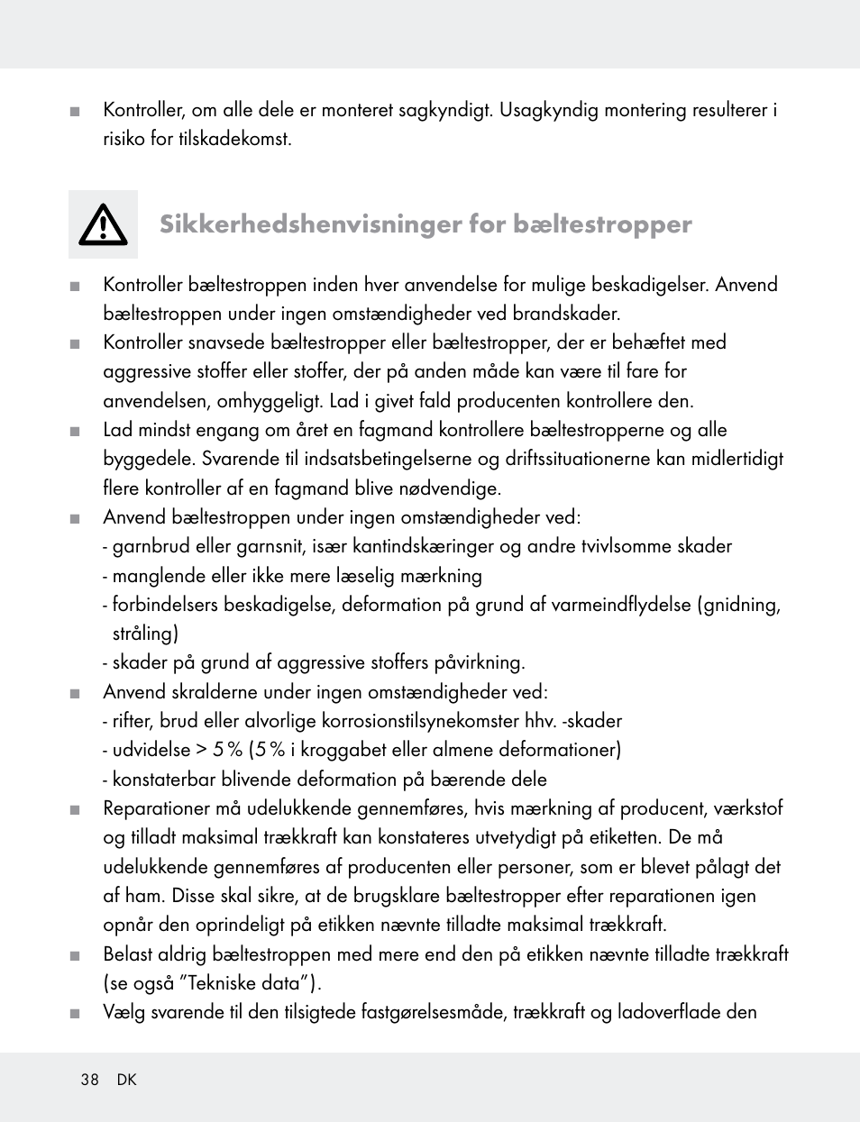 Sikkerhedshenvisninger for bæltestropper | Powerfix 103749-14-01A User Manual | Page 38 / 78