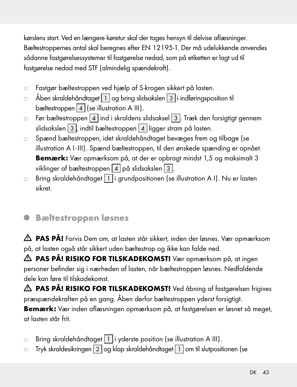 Bæltestroppen løsnes | Powerfix 103749-14-01A User Manual | Page 43 / 78