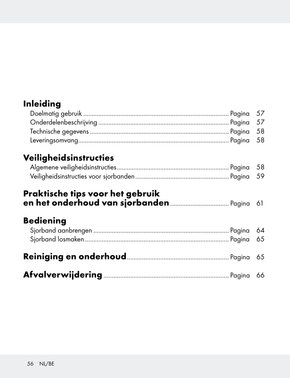 Inleiding, Veiligheidsinstructies, Bediening | Reiniging en onderhoud, Afvalverwijdering | Powerfix 103749-14-01A User Manual | Page 56 / 78