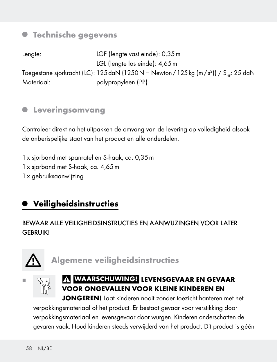 Technische gegevens, Leveringsomvang, Veiligheidsinstructies | Algemene veiligheidsinstructies | Powerfix 103749-14-01A User Manual | Page 58 / 78