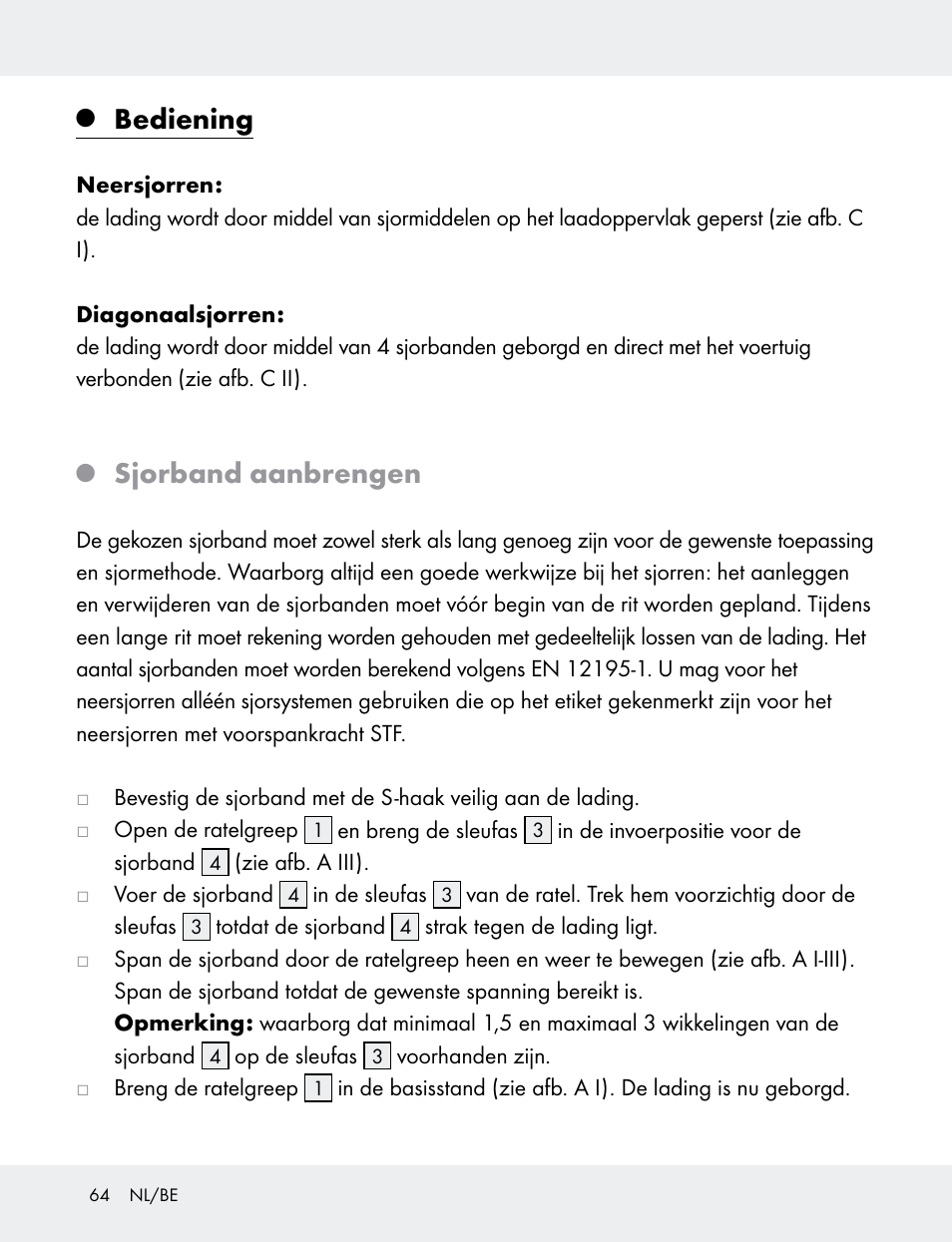 Bediening, Sjorband aanbrengen | Powerfix 103749-14-01A User Manual | Page 64 / 78