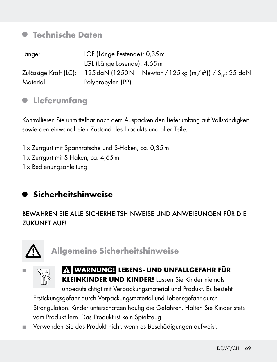 Technische daten, Lieferumfang, Sicherheitshinweise | Allgemeine sicherheitshinweise | Powerfix 103749-14-01A User Manual | Page 69 / 78