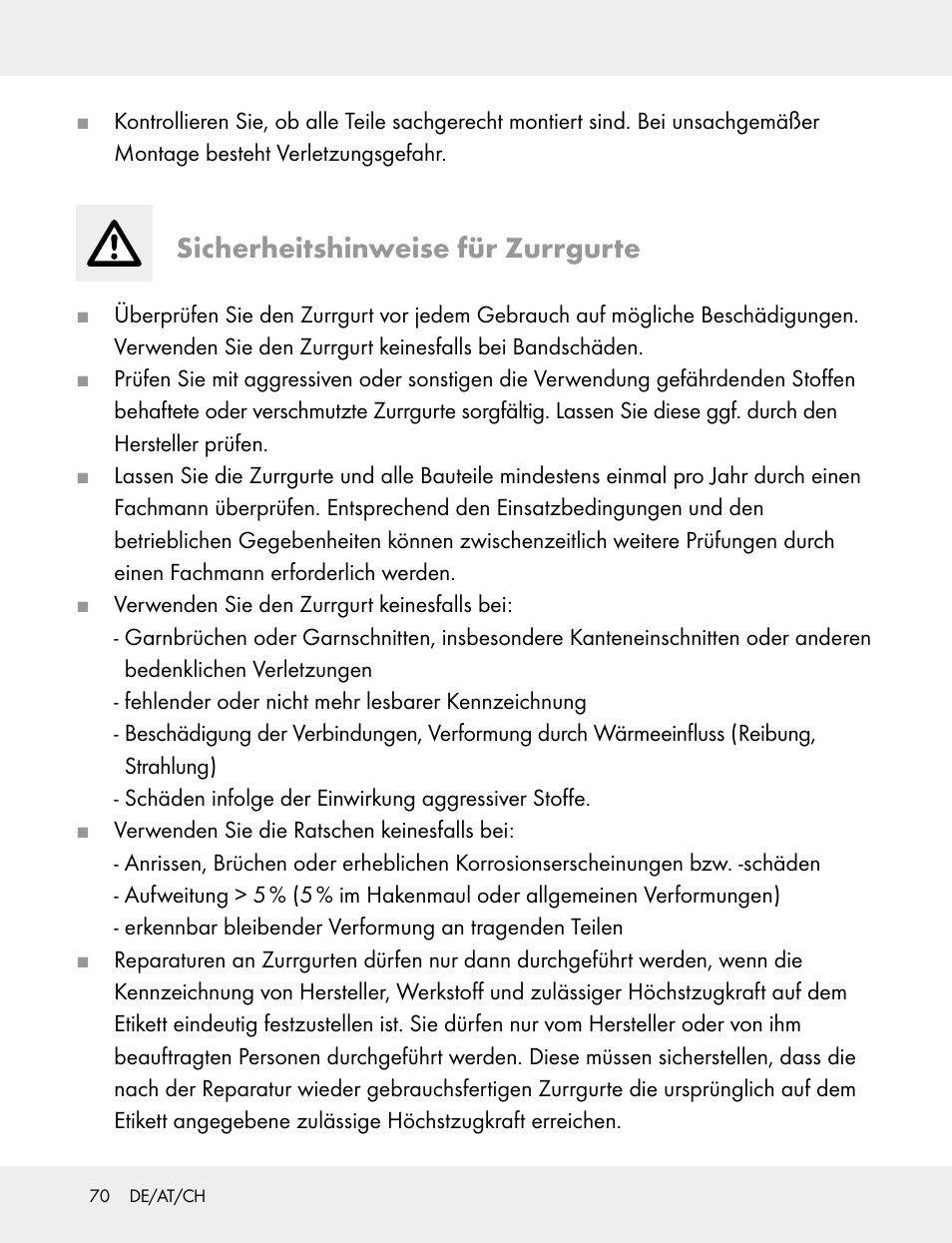 Sicherheitshinweise für zurrgurte | Powerfix 103749-14-01A User Manual | Page 70 / 78