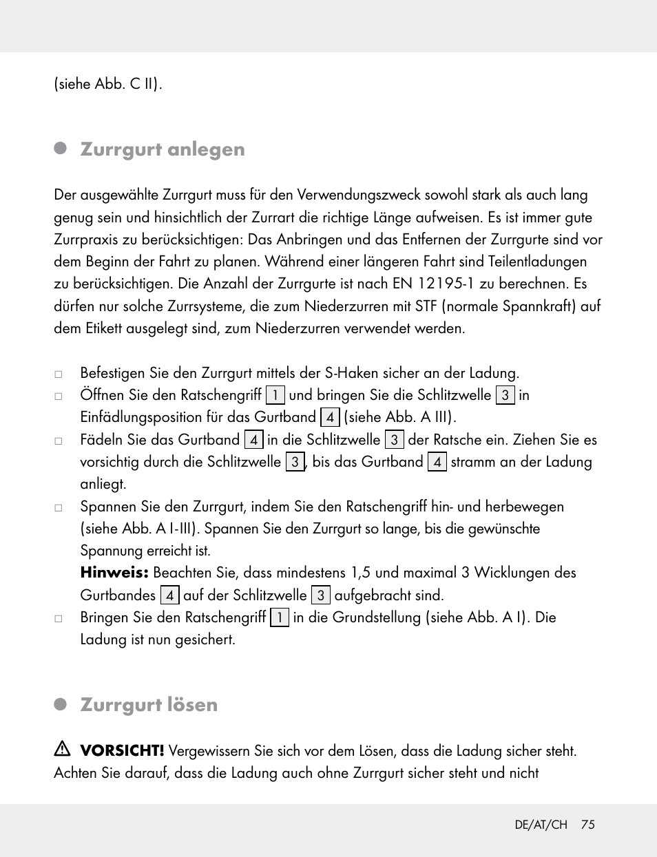 Zurrgurt anlegen, Zurrgurt lösen | Powerfix 103749-14-01A User Manual | Page 75 / 78