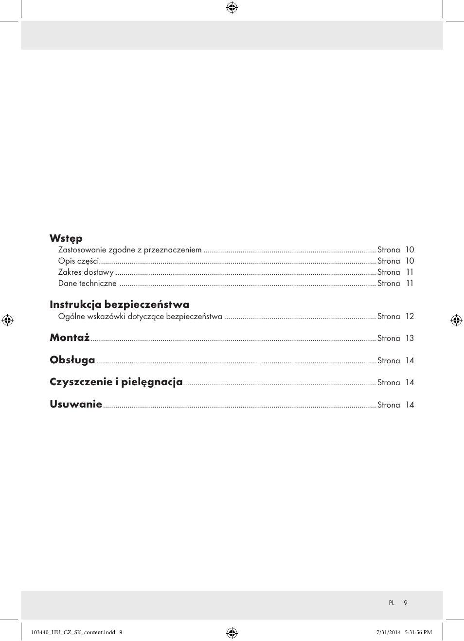 Wstęp, Instrukcja bezpieczeństwa, Montaż | Obsługa, Czyszczenie i pielęgnacja, Usuwanie | Powerfix Z31780 User Manual | Page 11 / 49