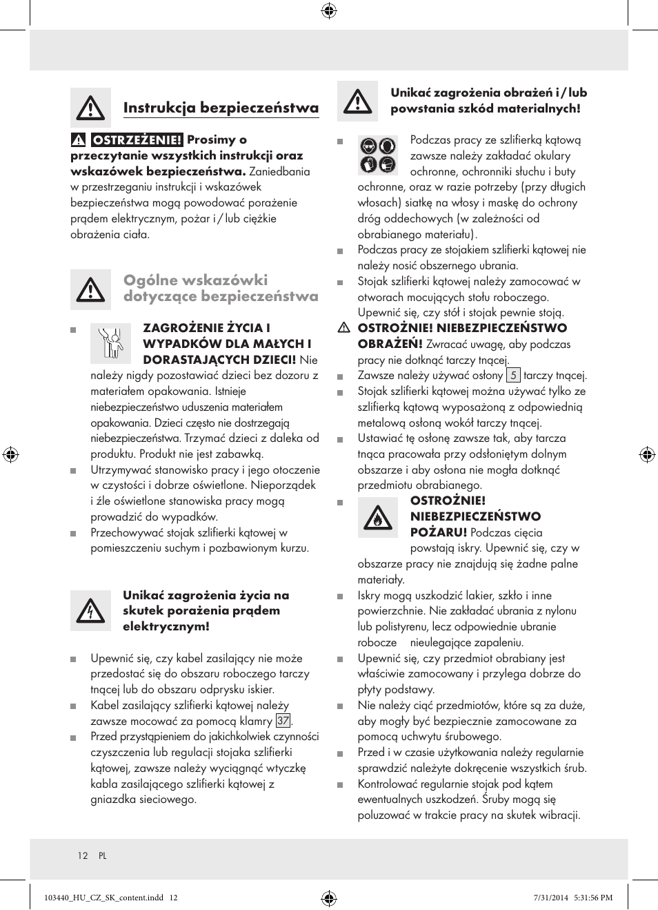 Instrukcja bezpieczeństwa, Ogólne wskazówki dotyczące bezpieczeństwa | Powerfix Z31780 User Manual | Page 14 / 49