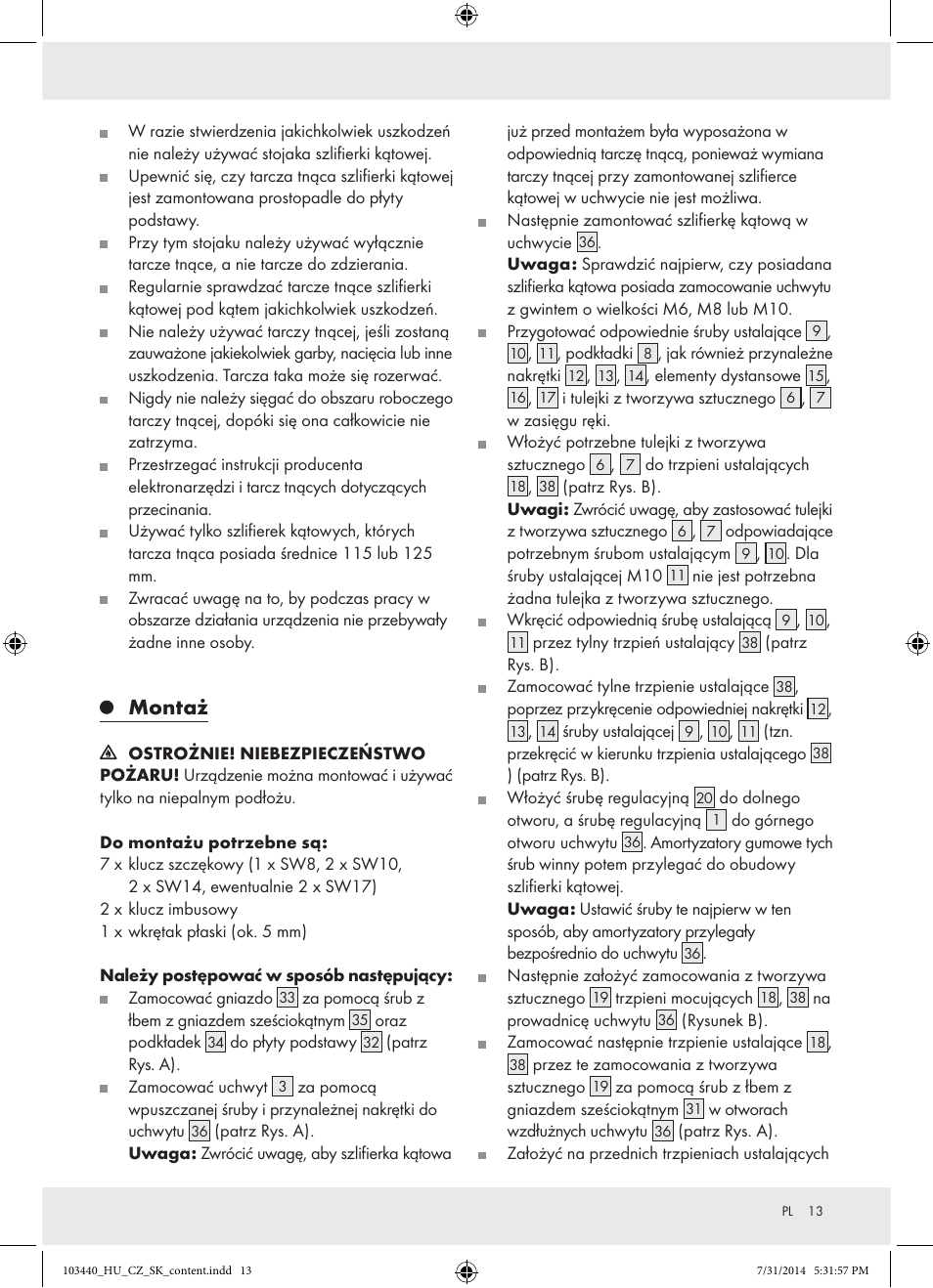 Montaż | Powerfix Z31780 User Manual | Page 15 / 49