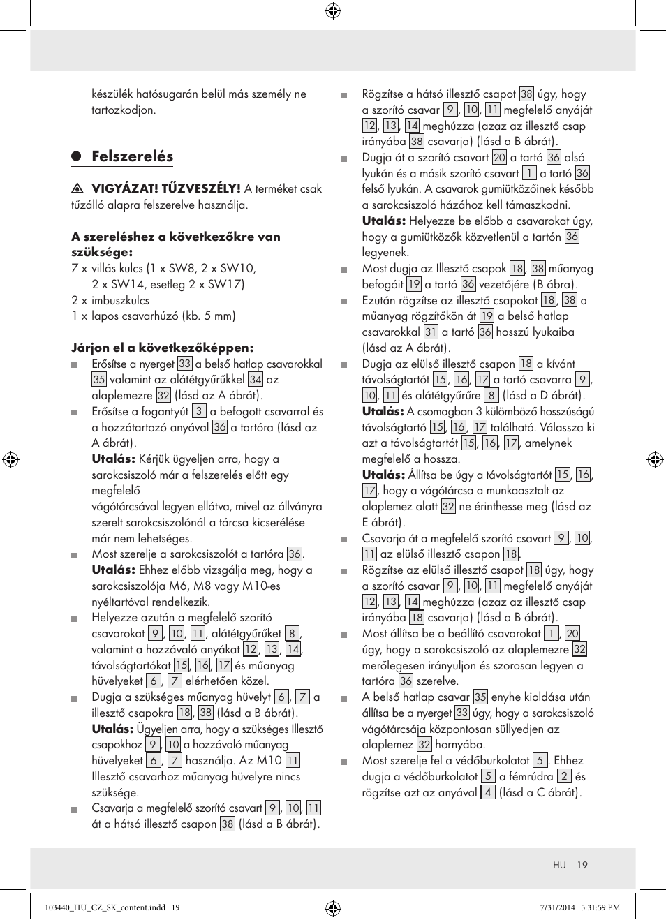 Felszerelés | Powerfix Z31780 User Manual | Page 21 / 49
