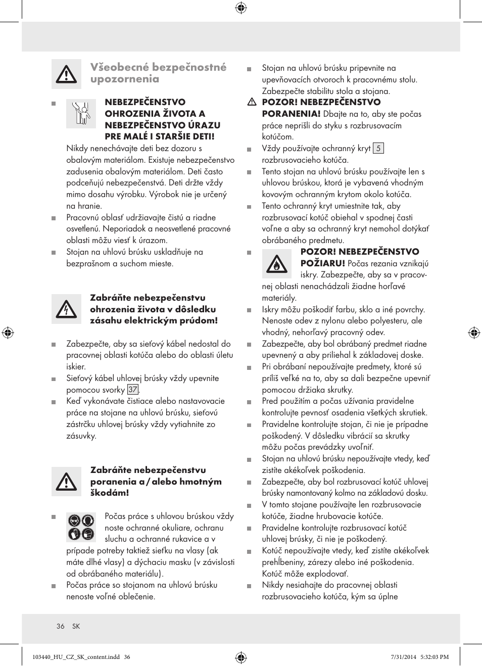 Všeobecné bezpečnostné upozornenia | Powerfix Z31780 User Manual | Page 38 / 49