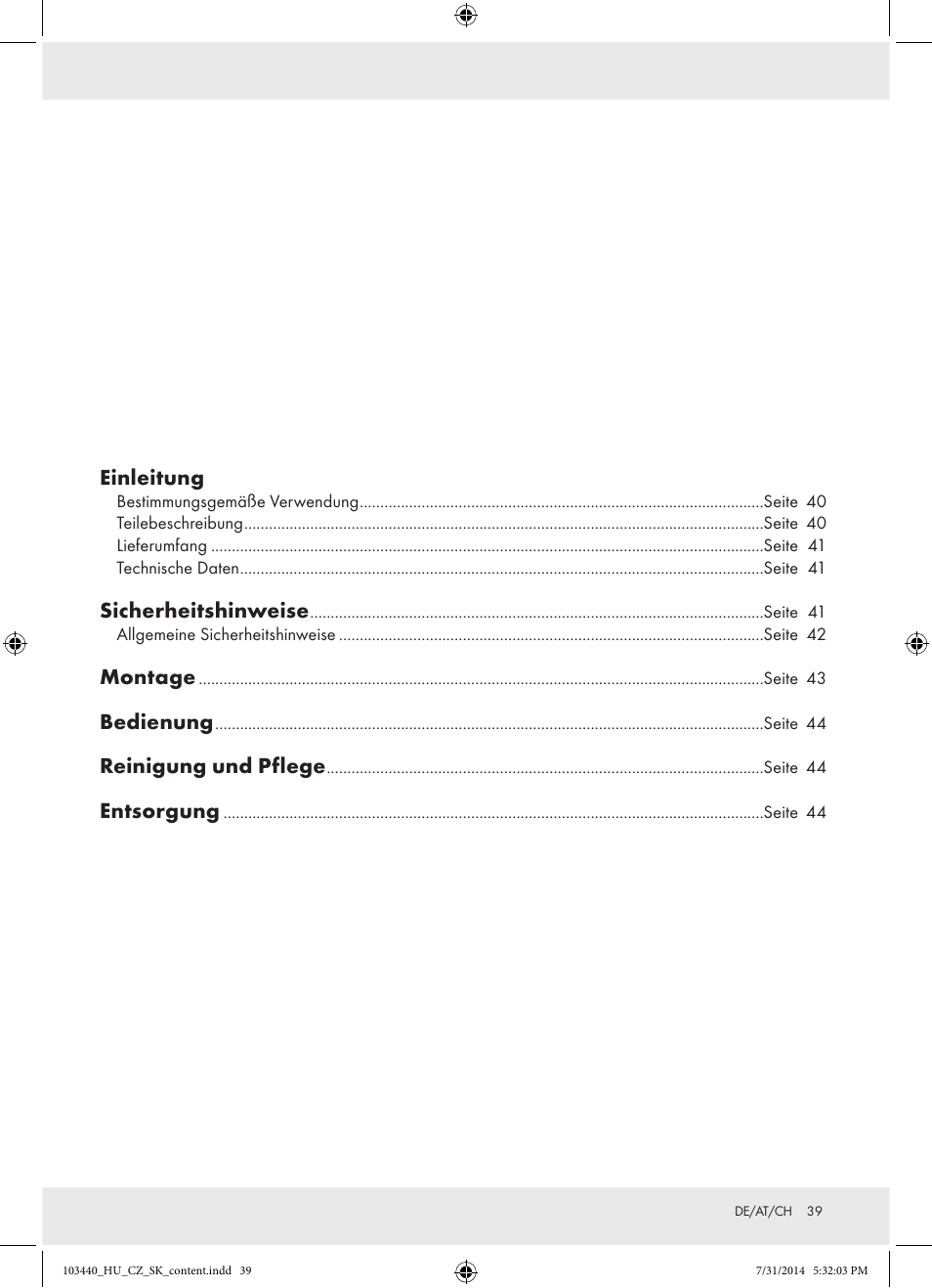 Einleitung, Sicherheitshinweise, Montage | Bedienung, Reinigung und pflege, Entsorgung | Powerfix Z31780 User Manual | Page 41 / 49