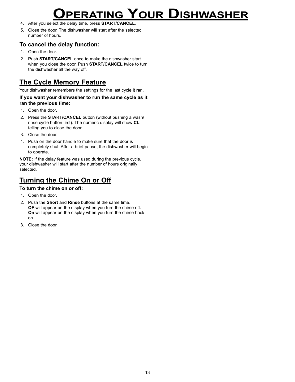 Perating, Ishwasher, Turning the chime on or off | Dacor MDW24S User Manual | Page 15 / 29
