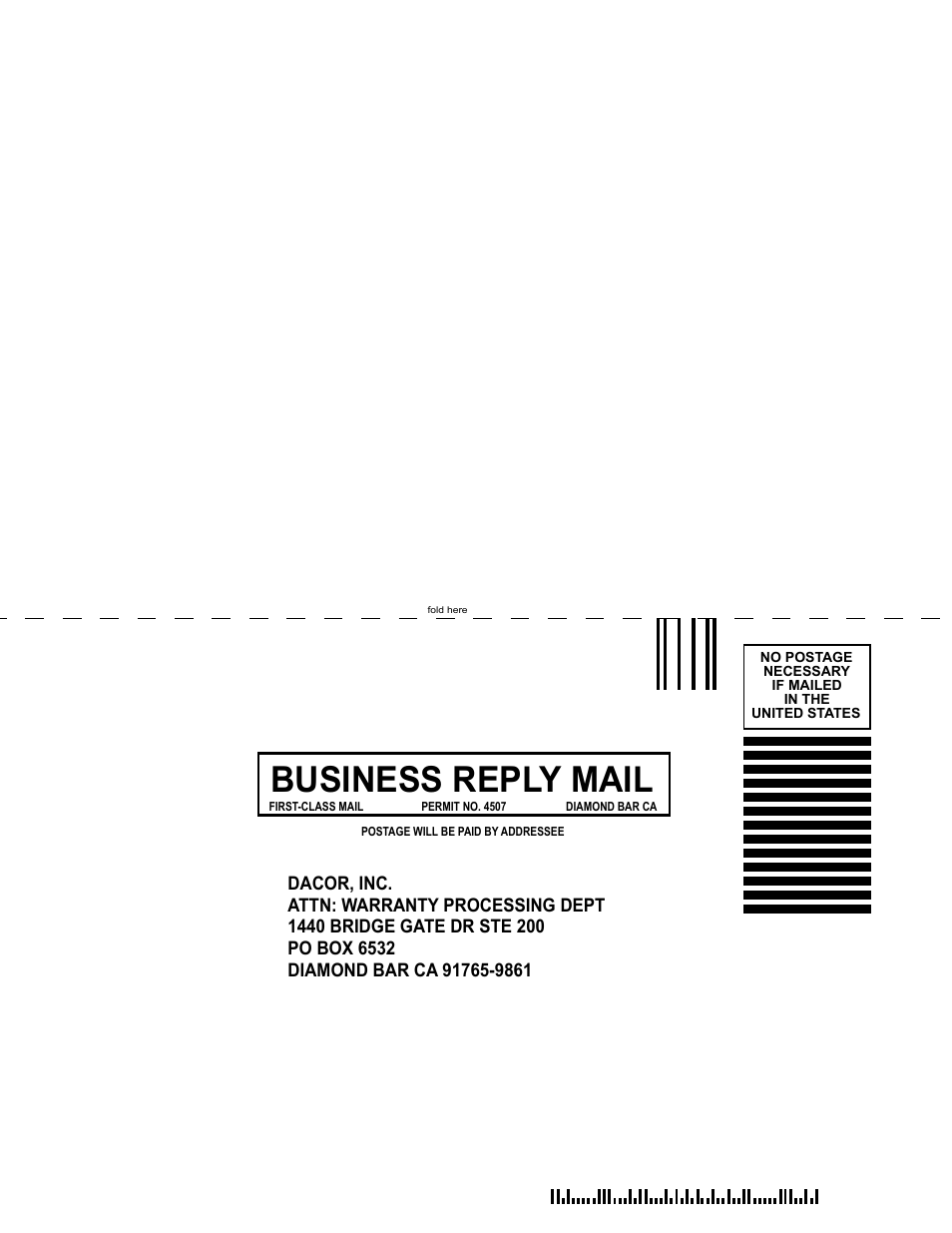 Business reply mail | Dacor MDW24S User Manual | Page 28 / 29