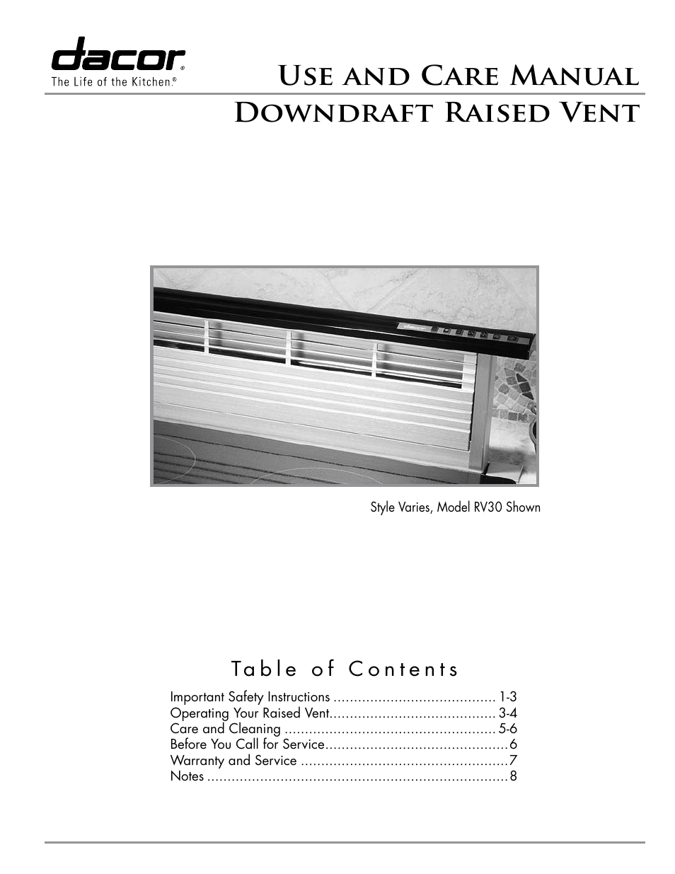 Dacor RV46 User Manual | 12 pages