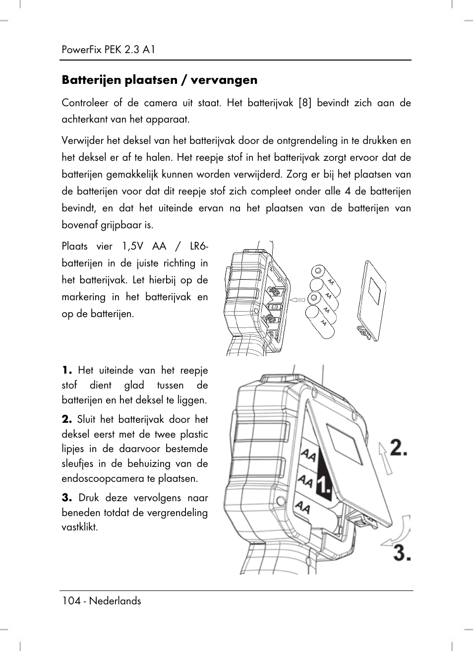 Batterijen plaatsen / vervangen | Powerfix PEK 2.3 A1 User Manual | Page 106 / 136