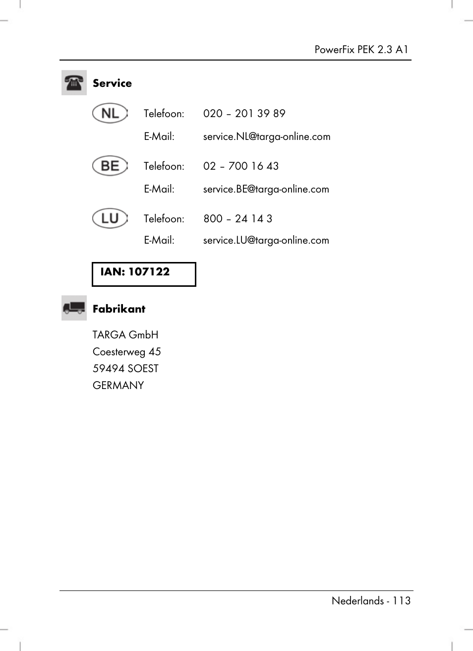 Powerfix PEK 2.3 A1 User Manual | Page 115 / 136