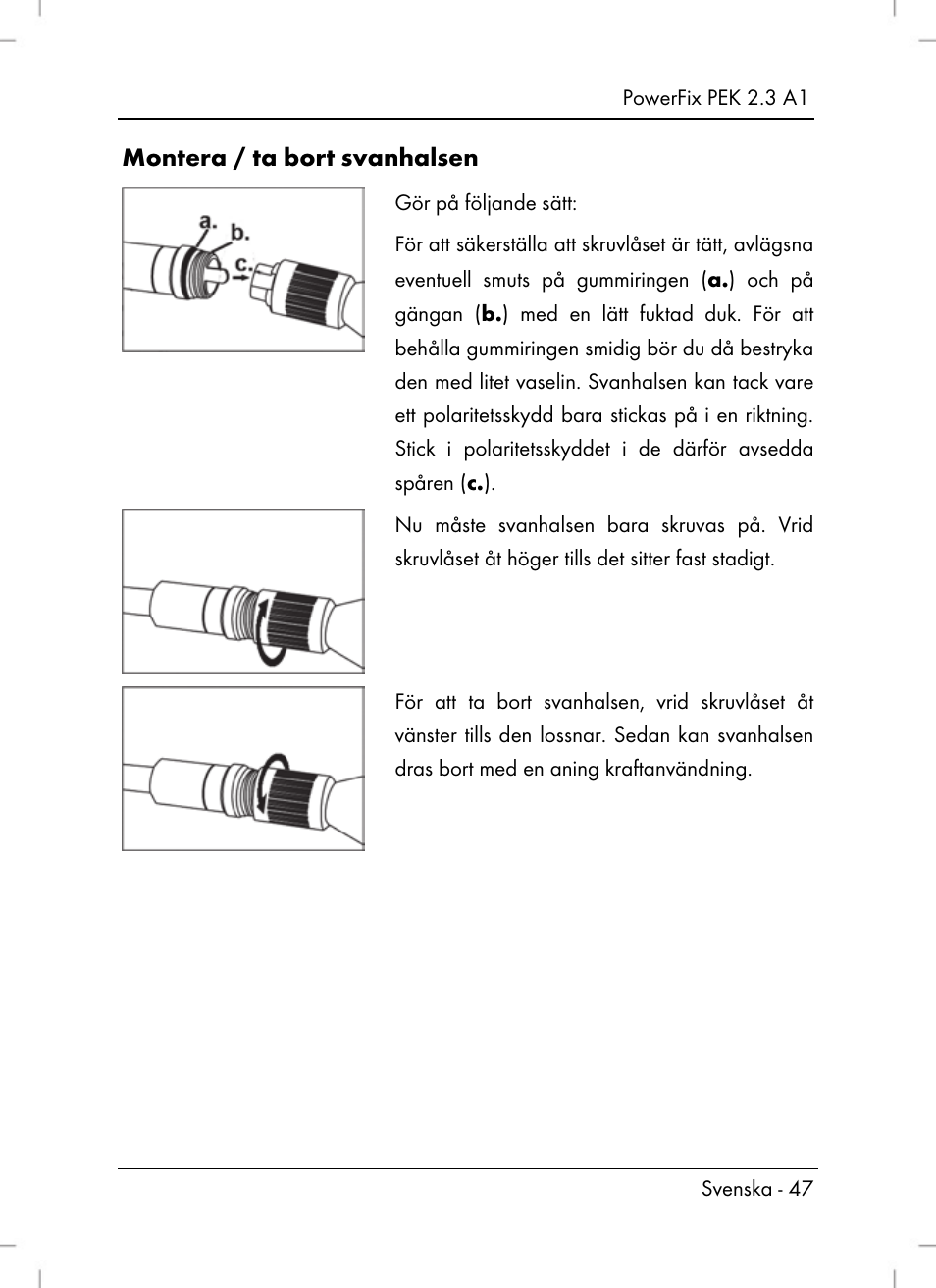 Montera / ta bort svanhalsen | Powerfix PEK 2.3 A1 User Manual | Page 49 / 136