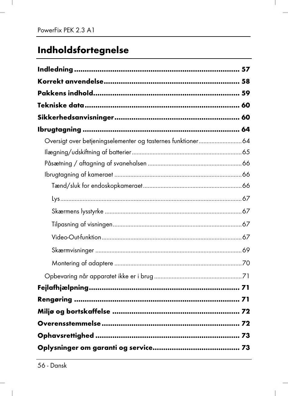 Indholdsfortegnelse | Powerfix PEK 2.3 A1 User Manual | Page 58 / 136