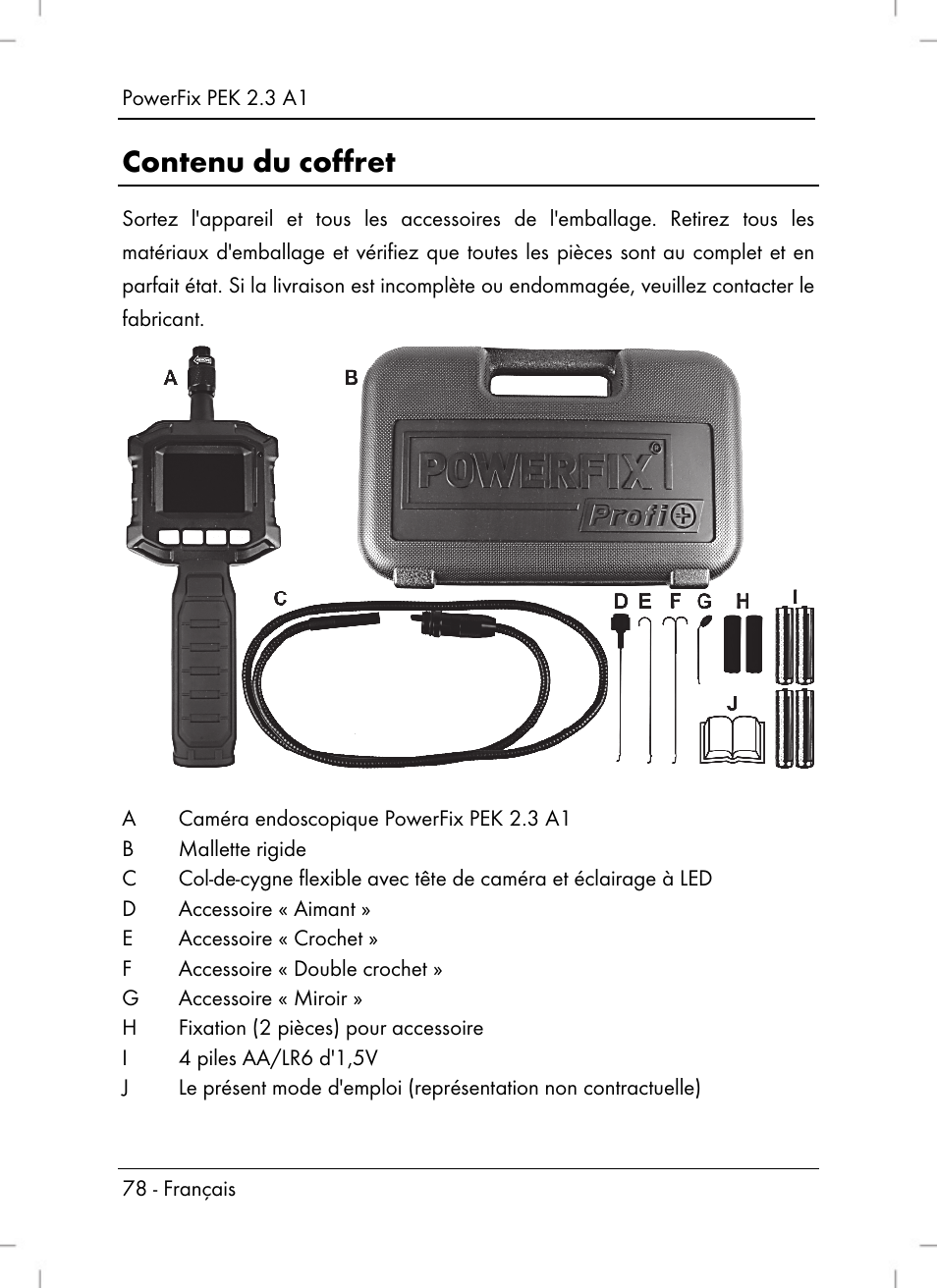 Contenu du coffret | Powerfix PEK 2.3 A1 User Manual | Page 80 / 136