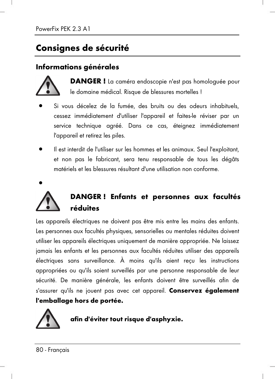 Consignes de sécurité | Powerfix PEK 2.3 A1 User Manual | Page 82 / 136