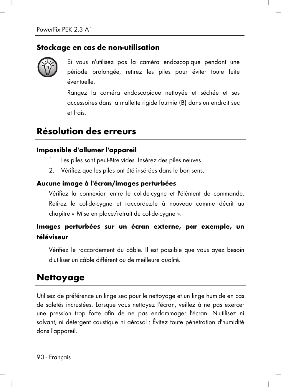 Résolution des erreurs, Nettoyage | Powerfix PEK 2.3 A1 User Manual | Page 92 / 136